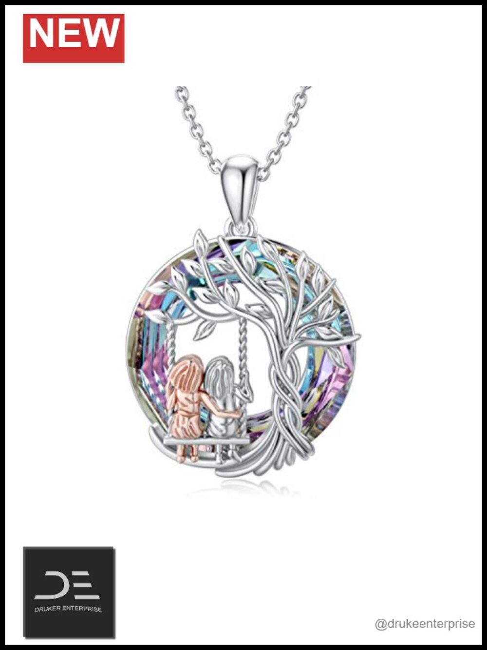 Sterling Silver Tree of Life Sisters Necklace with Crystal Pendant 18-20"